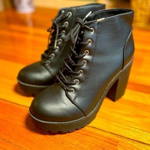 Black Ankle Booties Heels with Laces